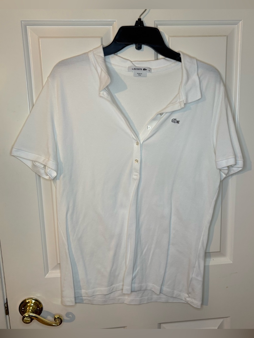 Lacoste White Women's Short-Sleeve Polo with Crocodile Logo
